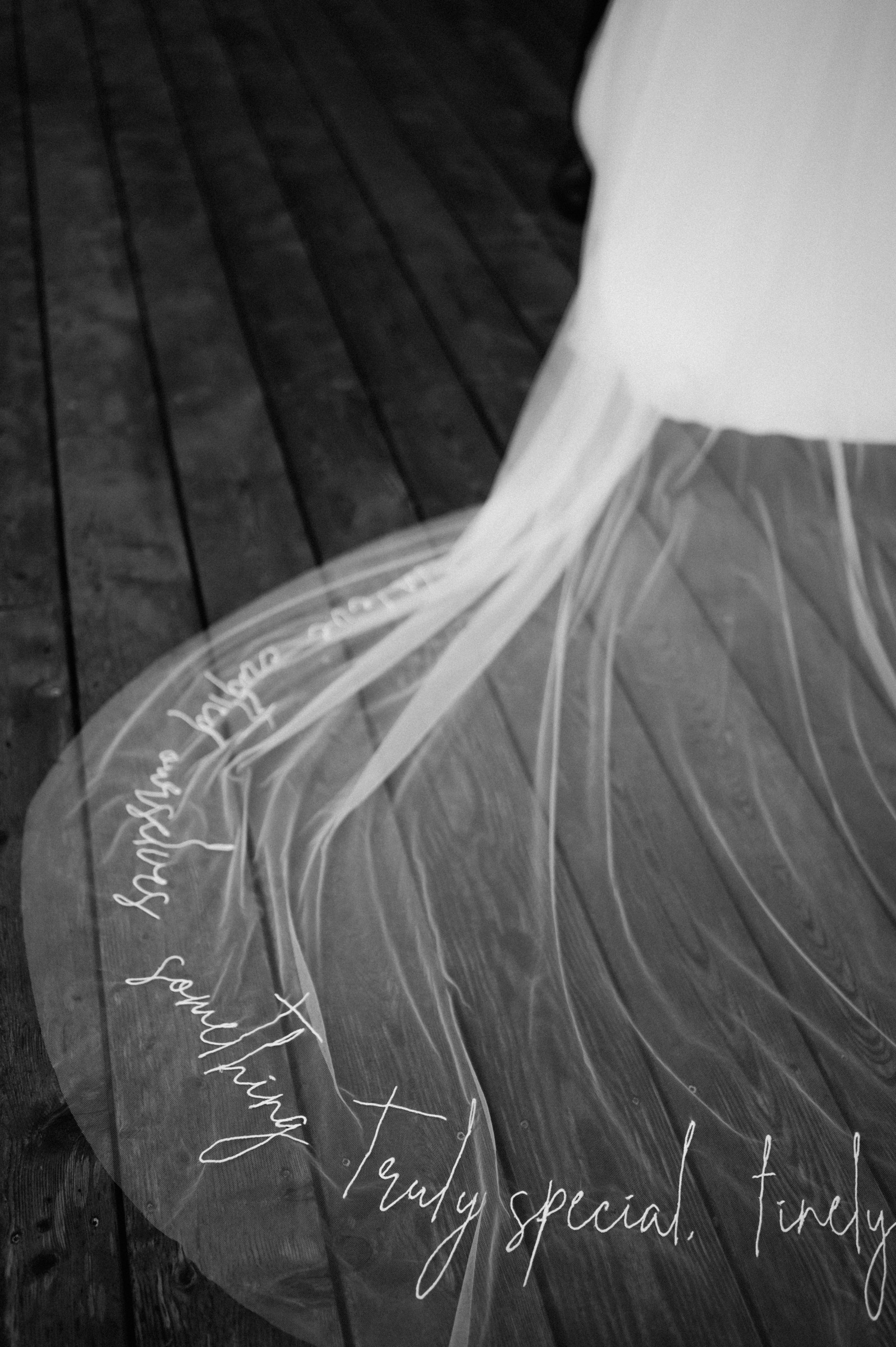 Personal words embroidered along a wedding veil